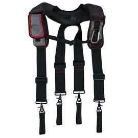 Zeluga 15-214 Trigger Snap Hook End Construction Work Suspender with Gel Pad Detachable Phone Holder, Black/Red