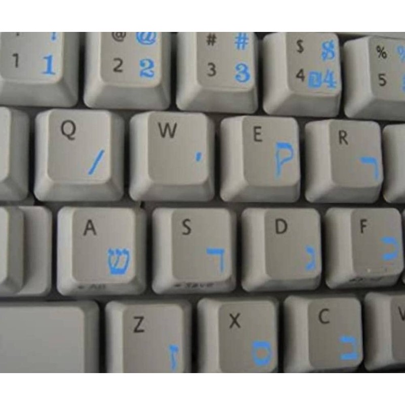 Hebrew Keyboard Stickers Transparent Blue Lettering for All PC Desktop