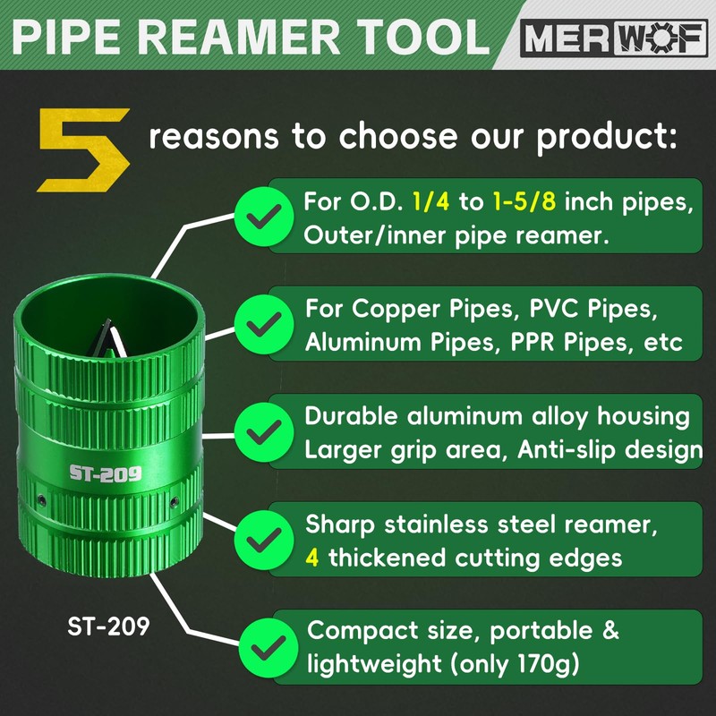 MERWOF Metal Pipe Reamer for Copper PVC Pipe, Deburring Tool,
