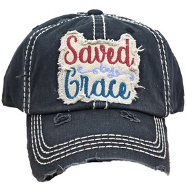 Women's Saved by Grace Vintage Baseball Hat Cap (Black)