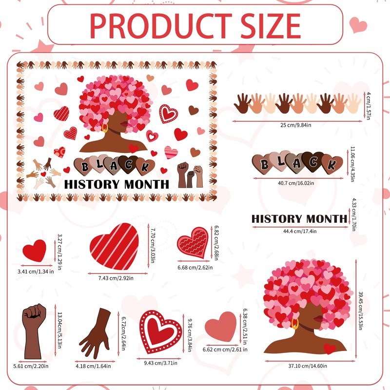 66Pcs Black History Month Bulletin Board Decorations Heart African American