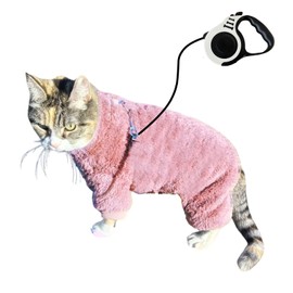 Lunache✦ Cat Harness with Lead, No Shedding for Cats, For Walking, Cat Walking, Harness Wear, Going Out Cat Cat (Fluffy Pink, M)