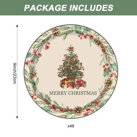 50Pcs Christmas Tree Disposable Plates Christmas Paper Plates Wreath Xmas Dinnerware Set Vintage Party Supplies