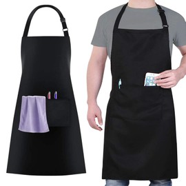 Eastrise Kitchen Apron Adjustable Bib Chef Aprons Cooking Apron Unisex Women Men Aprons Perfect for Home Kitchen,Baking,Gardening,Restaurant,Coffee House BBQ(1PCS/Black/2 Pockets)