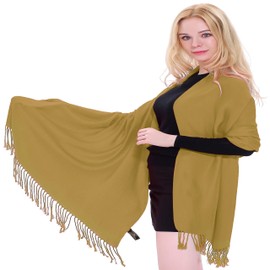 CJ Apparel Light Brown Solid Colour Tassels Design Shawl Scarf Wrap Stole Throw Head Wrap Pashmina Hand Made in Nepal New