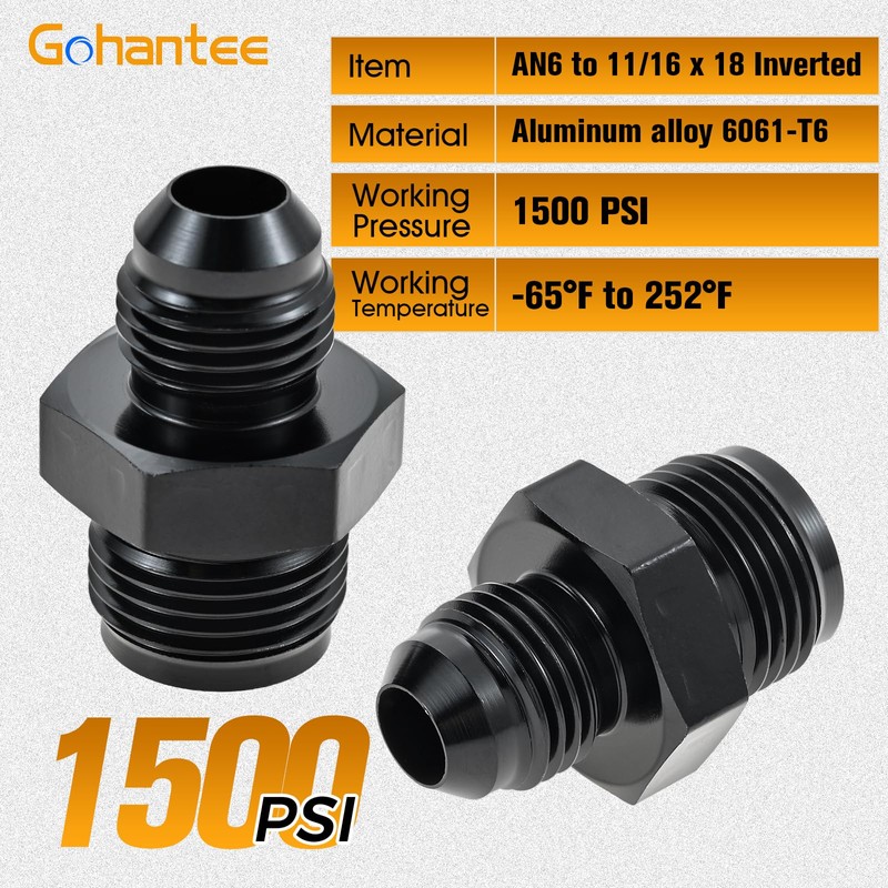 gohantee 6AN Male to 11/16 x 18 Inverted Flare Thread