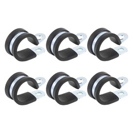 X AUTOHAUX 6pcs 22mm 0.87 Inch R-Shape Automotive Marine Clamps, Black, Zinc Plated Steel, Rubber Cushioned, Insulated, for Tube Pipe Wire Installation