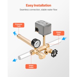 VEVOR 1" x 11" Well Pressure Tank Tee Kit, with 40/60PSI Switch, 7-Pieces Pure Brass Pressure Tank Installation Kit for Water Well, Fit Most Tanks with Diameters up to 16 Inches