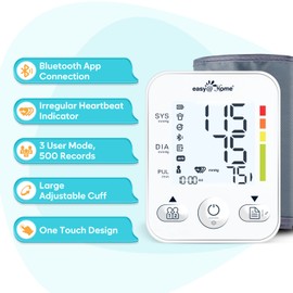Automatic Arm Blood Pressure Machine: Easy@Home Bluetooth Smart Large Cuff BP Monitor | Digital Sphygmomanometer | iOS & Android APP | EBP08B