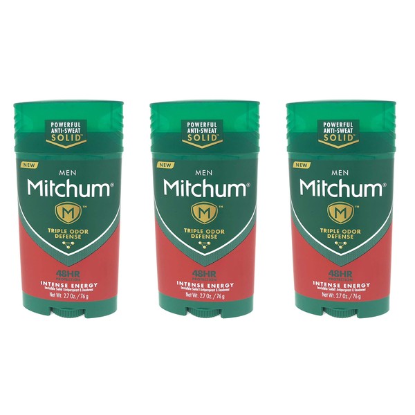 Mitchum Antiperspirant & Deodorant For Men, Invisible Solid, Intense Energy, 2.7 oz (Pack of 3)