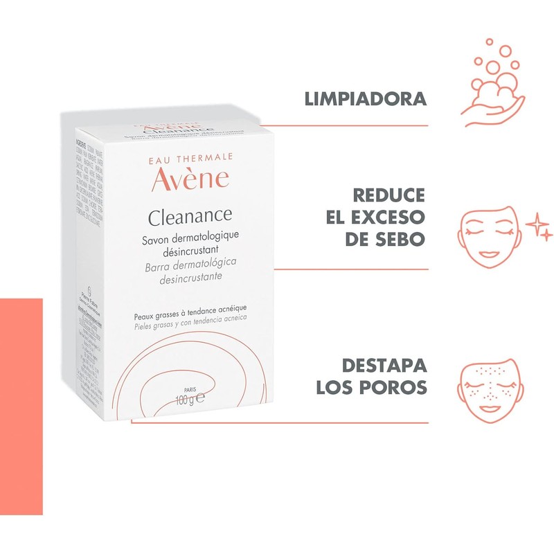 Avène Cleanance, Jabón en Barra Facial, Piel Grasa, 100gr