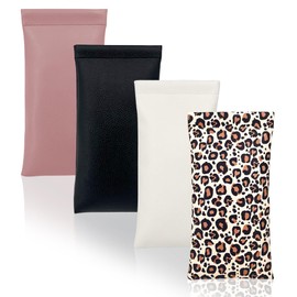 FZSECRIU Pack of 4 Soft Glasses Case (Black, White, Camel, Leopard), Glasses Case (18 x 9 cm), Glasses Case, Glasses Case, Glasses Case, Glasses Case, Leather