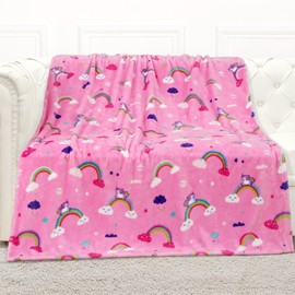 mermaker Rainbow Blanket for Girls, 380 GSM Pink Rainbow Throw Blanket for Kids, Cute Rainbow Kids Throw Blanket, Warm Rainbow Throw Girls Blanket, Soft Fleece Blanket for Couch Bed (50x60 inches)