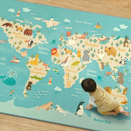 Washable Kids Playroom Rug – 5x7 Play Rug for Preschool Toddlers, Baby Girls, Educational Play Mat with Cute Animals – Non-Slip, Stain Resistant, Soft & Safe for Bedroom, Nursery and Classroom - Blue