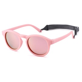 Pro Acme Polarised Round Baby Sunglasses, Flexible Rubber for Toddlers, Newborns, Age 0-36 Months, pink-pink mirrors