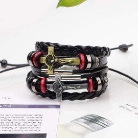 BaBakiak Christian Cross Leather Bracelet - Adjustable Multilayer Braided with Hematite Bracelet Jewelry for Men