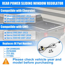 KAVIUS 25980205 Rear Power Sliding Window Regulator w/o Motor Compatible with Chevy Silverado G-MC Sierra 1500 2500 HD 3500 HD 2007-2014 Power Window Regulator Assembly Without Motor Replaces 25782000