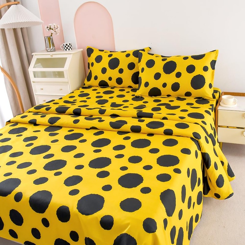 HOOBUY Soft Microfiber Printed Bed Sheets Set,All Seasons Bedding 4-Piece,Includes