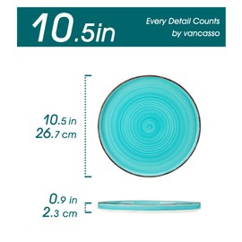 vancasso Bonita 10.5 Inch Dinner Plates, Ceramic Dinner Plate Set, Dinner Plates Set of 6, Large Dinnerware Plates for Kitchen, Microwave, Oven and Dishwasher Safe, Blue