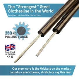 “The Strongest” Steel Washing Line by Smith‘s® (Brown, Size 30m/100ft) | Super Strong, Lifelong, Heavy-Duty Outdoor & Indoor Clothesline | Rot, Mould & Weather Resistant | Lifelong Guarantee!