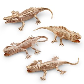 GUFOPONAS Juego de juguetes de lagarto de cocodrilo dorado para decoraciones realistas de 4 piezas de cocodrilo dorado, decoraciones de pastel de camaleón para niños de 4 pulgadas para niños y niños