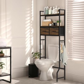 ETELI Over The Toilet Storage Cabinet Bathroom Storage Cabinet Over Toilet Fit Most Toilets Above Toilet Shelf Bathroom Shelf Organizer with Fabric Drawers, Rustic Brown