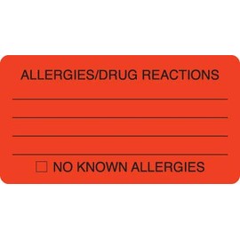 Doctor Stuff - File Folder Chart Labels, MAP3230, Allergies/Drug Reaction, Allergy Medical Stickers, Fluorescent Red/Black, 3-1/4" x 1-3/4", 250 per Box
