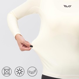 ROCKBROS Women’s Thermal Shirts Winter Cycling Long Sleeve for Women Fleece Lined Base Layer Underwear Suit Fitted Tops Off-white