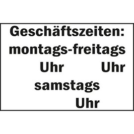 Safety Sign"Business Times" 250 x 150 mm White/Black Pack of 1