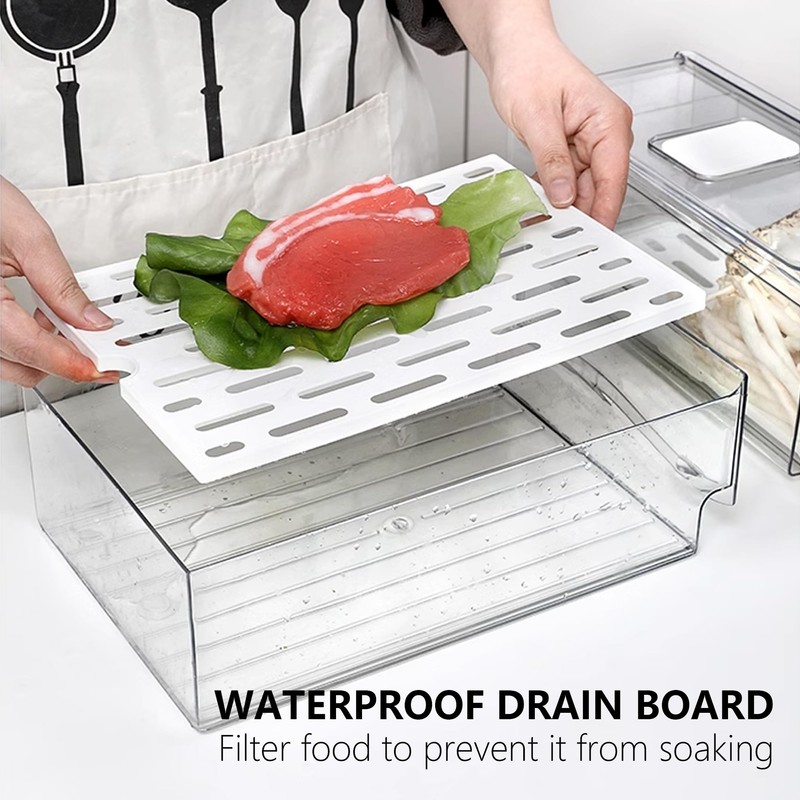 2 Pack Fruit Storage Containers for Fridge with Drain Board,