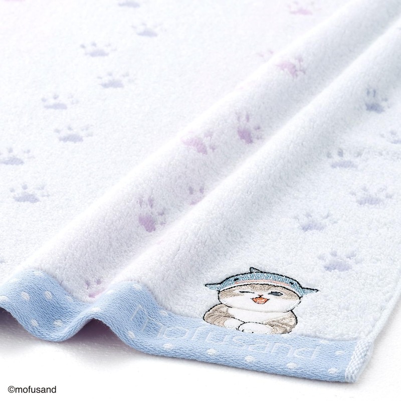 Towel Museum mofusand Ashiato Face Towel, Blue, Cat, Cute, 43-0152130,