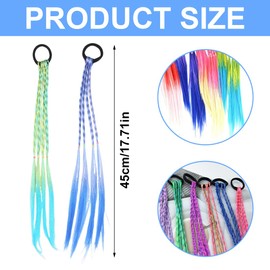 MIRKUZI Hair Extensions 6 Pack Colorful Hair Bundles Colorful Braids for Kids Wig Twists with Elastic Cords 6 Colors Girls Wig Bands