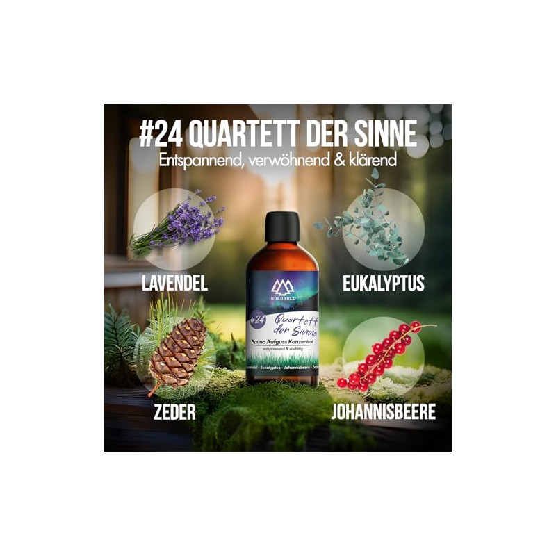 NORDHOLZ® Saunaaufguss [54 Sorten 15ml, 100ml, 250ml] - Sauna Aufgussmittel