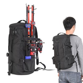 Cylindrical Fishing Tackle Backpack Large Capacity Polyester Fishing Bags Backpack with Rod Holder Fishing Gear Bag