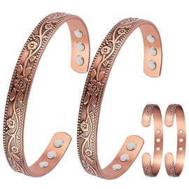 2PCS Copper Bracelets for Women Pure Copper Bracelet Cuff Bangle Strength Magnets Adjustable with Present Box