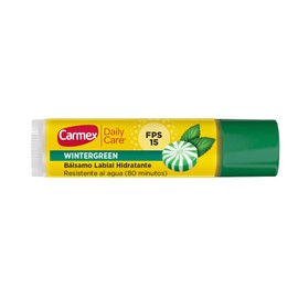 Carmex, Bálsamo Labial Hidratante Daily Care WinterGreen, Protege y Suaviza, Resiste al Agua, con Protección Solar FPS 15, 4.25 gr