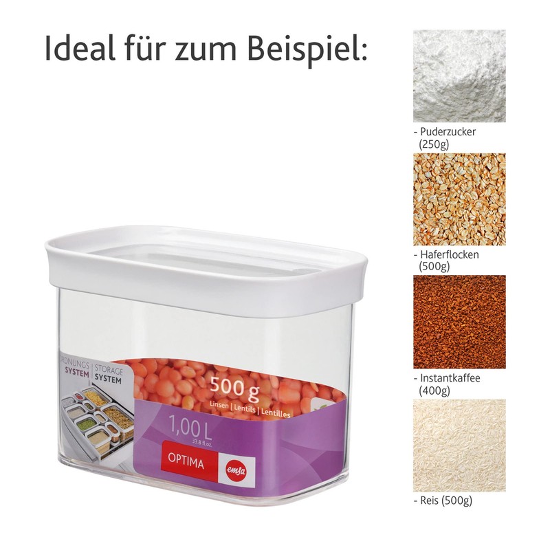 Emsa 513557 Optima rectangular dry goods storage container with lid,