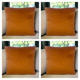 SEECHOO Set of 4 - Velvet Cushion Covers Extra Soft Plush 18x18" Inch Decorative Luxury Pillowcases Invisible Zipper 45cmx45cm - 17 Colours (Burnt Orange)