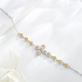 Daisy Bracelet 925 Sterling Silver Crosses Flowers Bracelet Daisy Jewellery Gifts for Women Girls, Sterling Silver