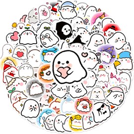 100 Pcs Cute Ghost Stickers, Funny Ghost Waterproof Vinyl for Laptop, Phone, Water Bottle, Luggage, Kids Teens Boys Girls
