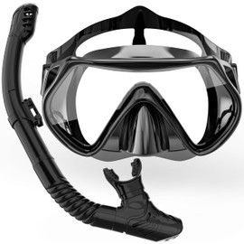 BuyCard Snorkel Set Adults, Dry-Top Snorkeling Gear with Panoramic View Diving Mask, Anti-Fog & Anti-Leak Scuba Diving Mask for Snorkeling Swimming Travel, Snorkeling Kit Diving Packages Black