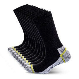 Metrium 10 Pairs Black Reinforced Heavy Duty Work Socks, Crew Length, Cushioned, Winter Warm, Durable, Breathable Fabric, Extra Strong Toe and Heels.