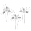 3 PCS Bridal Pins – Silver Crystal Flower Headpieces with