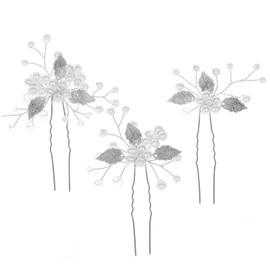 3 PCS Bridal Pins – Silver Crystal Flower Headpieces with Pearls, Elegant Accessories for Brides, Bridesmaids, and Prom, Wedding Jewelry Clip Set