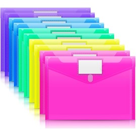Timotech Paquete de 10 Sobres de Plástico tamaño Carta A4, Carpeta de Plástico con Broche Tipo Sobre con Cierre y Bolsillo para Etiquetas, Folder Transparente para Documento
