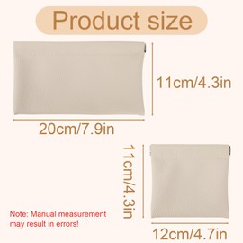 2 Pcs PU Leather Cosmetic Bag for Women, Large & Small Waterproof Squeeze Top Cosmetic Pouch Litchi Pattern Mini Travel Organizer Pouch for Lipstick Jewelry Earbuds(Apricot Gray)