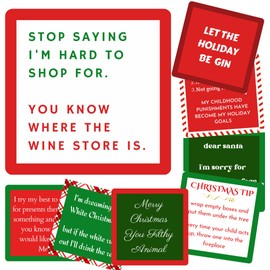 Christmas Coasters | Funny Funny Coasters | 8 Cork Coasters in Gift Box | Hostess Gifts (Holiday)