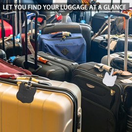 2 Pcs Cute Cat Shape Luggage Tag Premium Leather Suitcases Tags 2 Colors Luggage Identifiers with ID Label Card and Adjustable Strap for Suitcase Baggage Travel (Black and White)