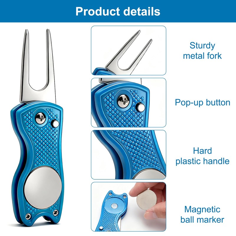 3-Piece Golf Divot Tool Set - Robust Stainless Steel Foldable