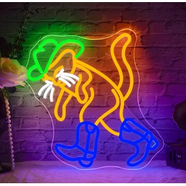 WLHOPE Cowboy Cat Neon Sign Neon Signs for Wall Decor Dimmable Cat Neon Lights Cowboy Hat Boot LED Sign for Bedroom Home Bar Club Party Western Decor